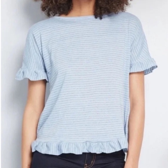 Modcloth Blue White Stripe Flutter Sleeve Crossover T-Shirt Women’s Size 2X - Picture 1 of 6